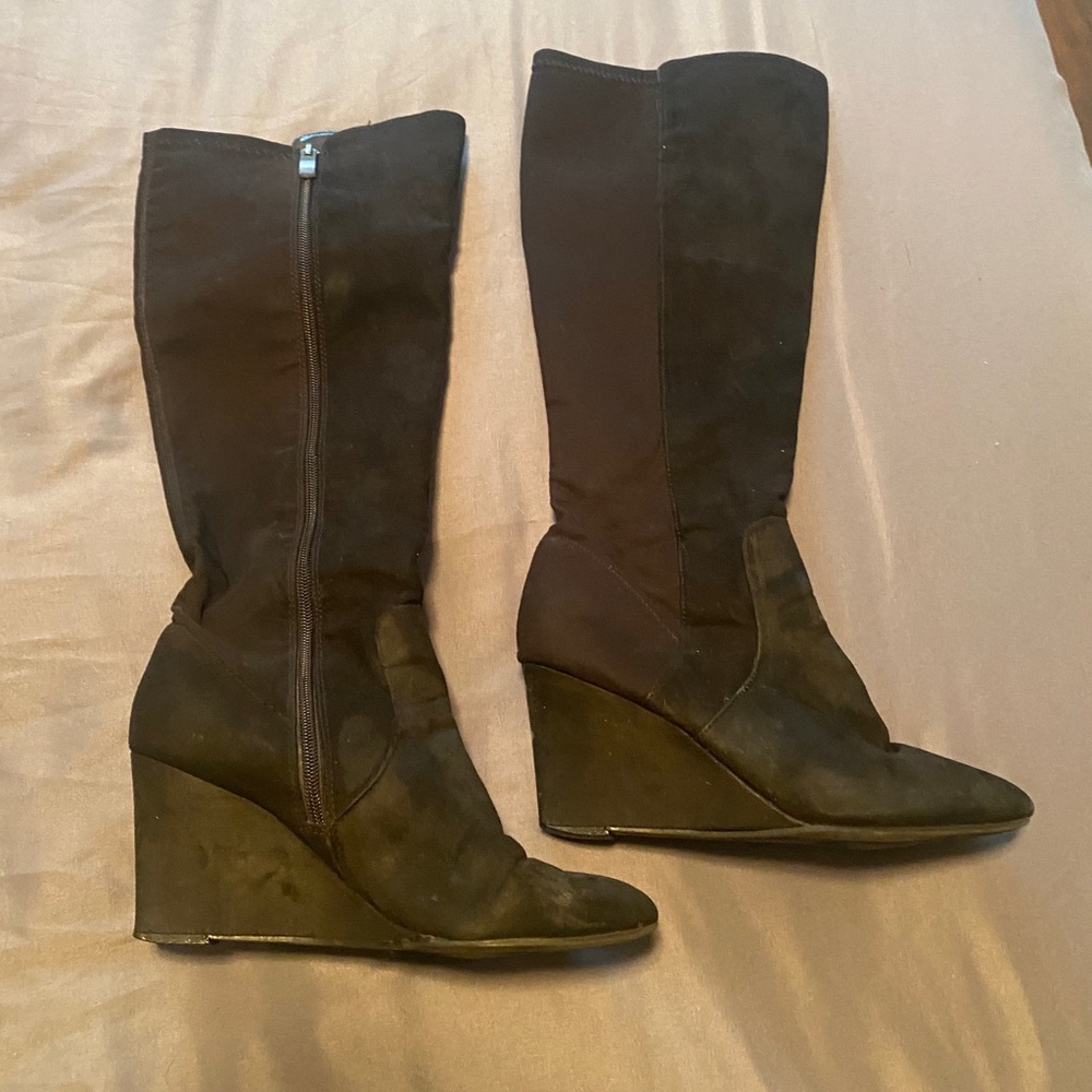 Black Knee High Faux Suede Boots
